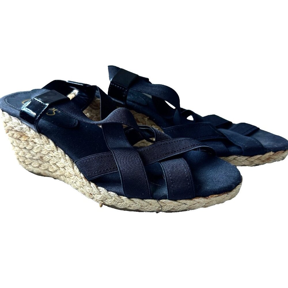 Chaps  Black Espadrille Wedge Sandals  Size 8 NEW NWOB